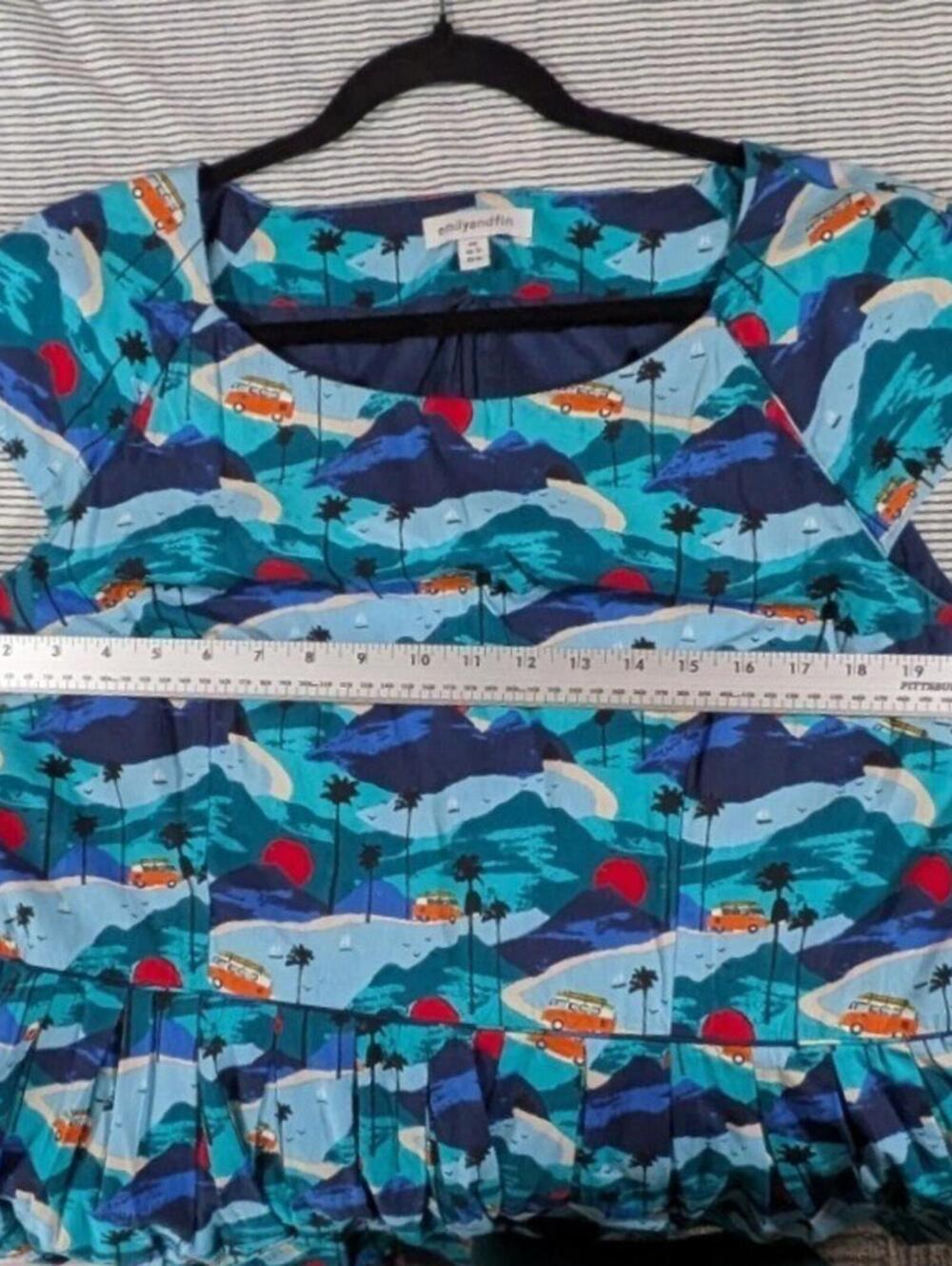 Emily & Fin XL Blue Orange Lucy Road Trippin Tropical Camper Cotton Dress - Picture 7 of 11